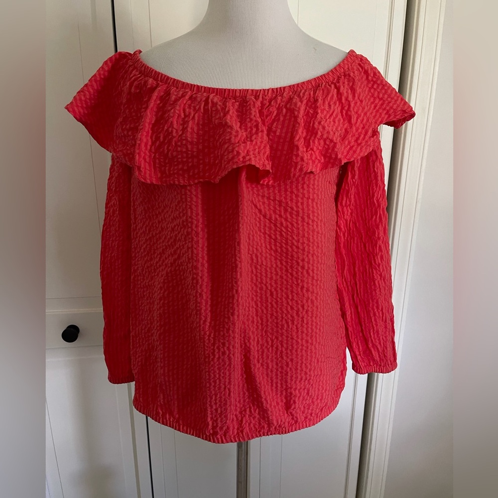 Michael Kors Textured Off-Shoulder Blouse - seersucker